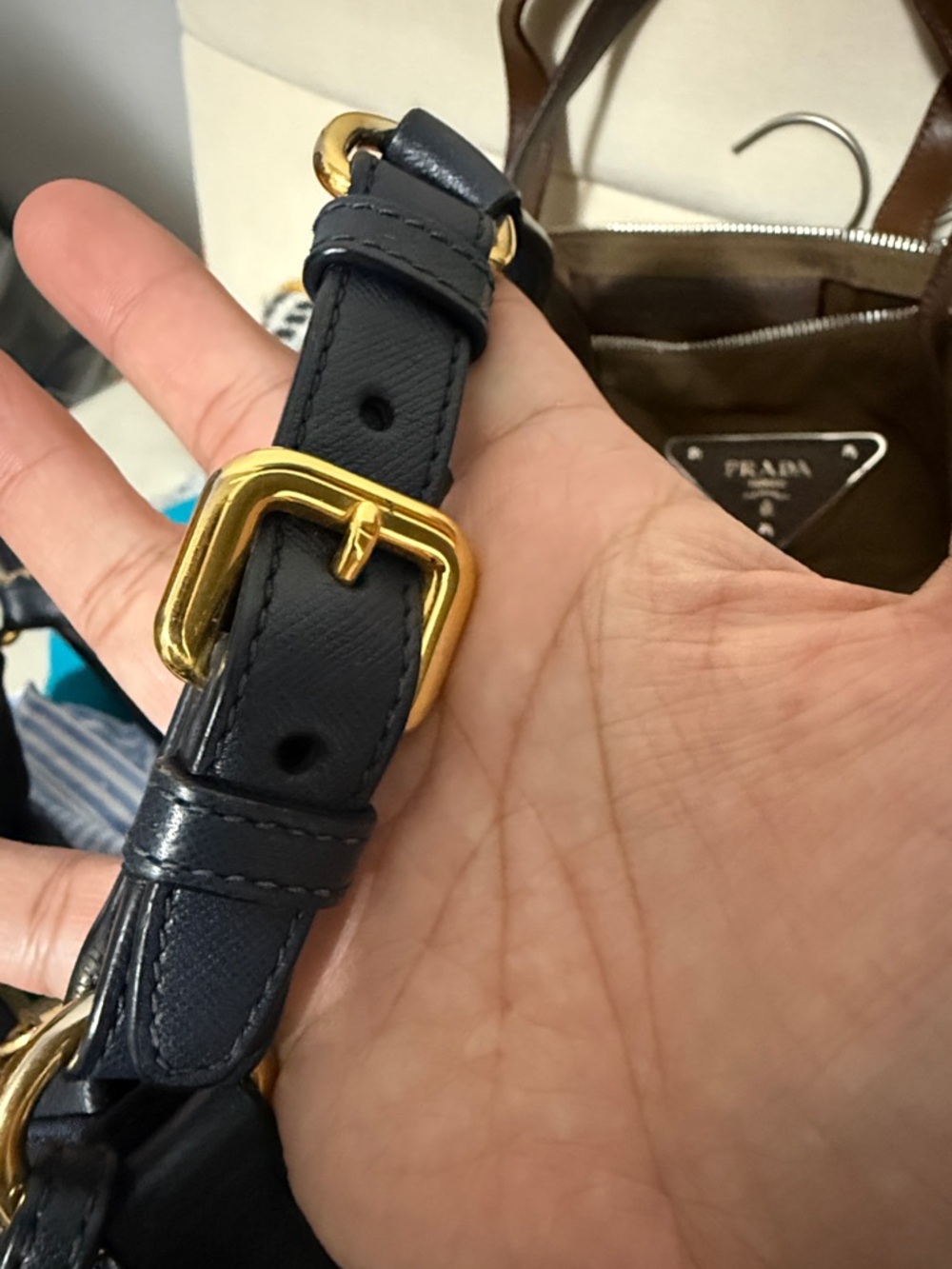 Prada Navy Nylon Crossbody with Gold Logo Hardware - Picture 5 of 16